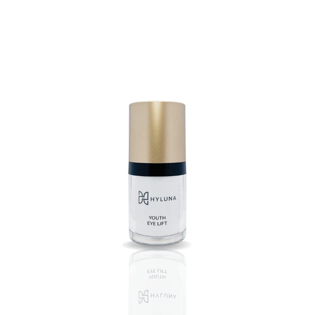 Produktbild Hyluna sanfte augencreme für "Für jede Haut Für die empfindliche Augenpartie Feuchtigkeitsarme Augenpartie Bei Augenfältchen, Krähenfüße, Schwellungen, Tränensäcke und Augenringe" "Argireline®, 4-fache Hyaluronsäure liposomalverkapselt, nieder, mittel- und hochmolekular, Coffein-Complex, Gänseblumen Extrakt, Habichtskraut, Artischocken Extrakt, Augentrost Extrakt, Gersten Extrakt, Aloe Vera Bardensis, ProVitamin B5, Vitamin E, Allantoin, Urea, Beerenwachs, Jojobaöl, Sonnenblumenöl, Sheabutter"