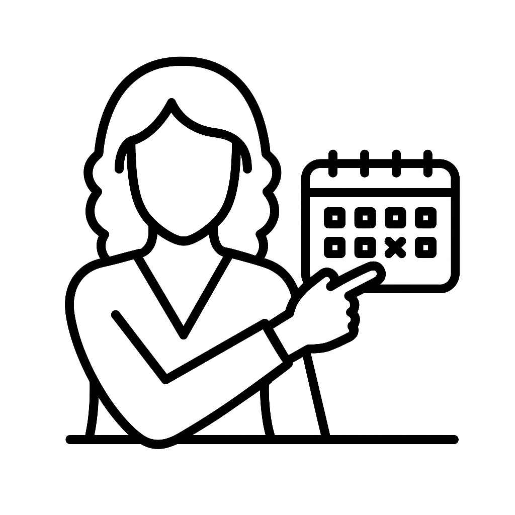 Frau zeigt auf einen Kalender als icon