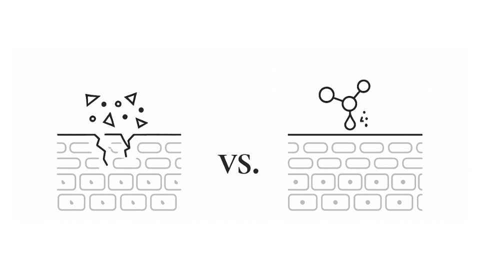 Illustration „versiegelt vs. offen“ der Hautoberfläche.